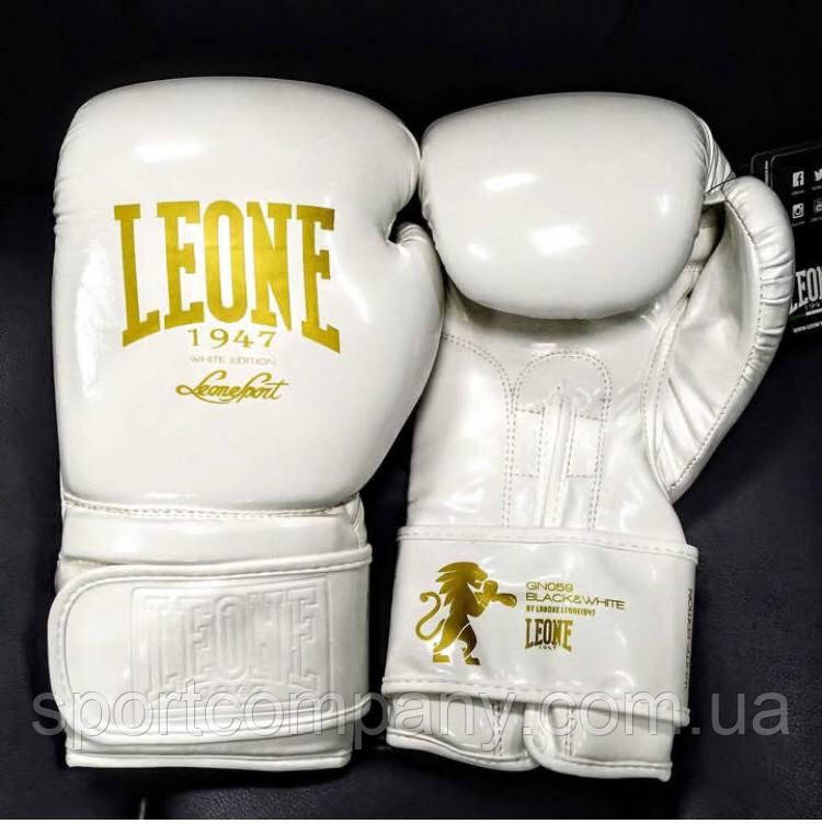 Рукавички для боксу та єдиноборств Leone Mono White 10 унцій білі боксерські тренувальні для спарингу