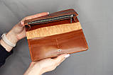 Жіночий гаманець шкіряний довгий рудий з тисненням Колоски пшениці, фото 3