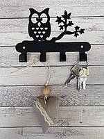 Ключниця металева Совуня сімейна на 4 гачки, вішалка настінна 15х11 см
