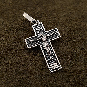 Срібний хрестик маленький Спаси Збережи. Православний кулон оберіг срібло 925