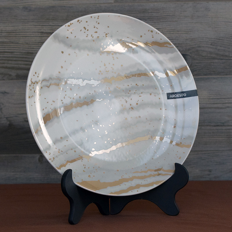 Тарілка обідня Ardesto Sparkle, 27см, порцеляна золотий мрамор