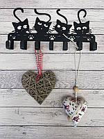 Ключниця металева Котики на 7 гачків, вішалка настінна 20х10 см