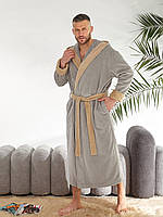 Мужской банный махровый халат "Серое с бежевым"