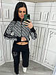 Стильний жіночий трикотажний костюм-двійка зі стразами, чорний/білий, фото 7