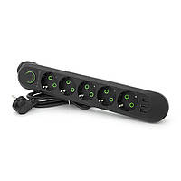 Мережевий фільтр F05U, 5 розеток EU + 3 USB, 1.5 м, переріз 3х0,75 мм, 2500 W, Black, Box