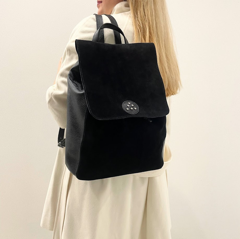 Рюкзак жіночий "Неаполь" натуральна шкіра і замш, колір чорний, фото 1