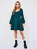 Молодіжне модне коктейльне коротке плаття з догим рукавом, зелене, смарагд, фото 4