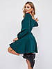 Молодіжне модне коктейльне коротке плаття з догим рукавом, зелене, смарагд, фото 5