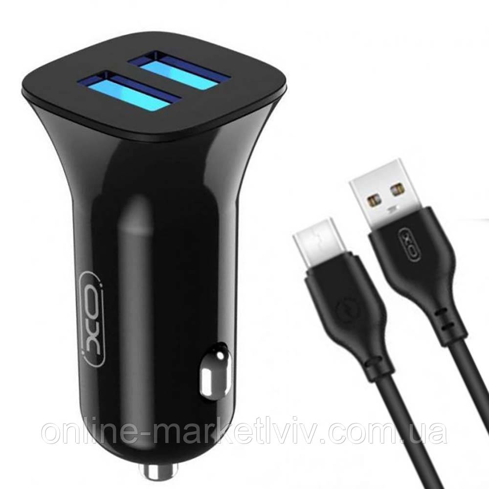 Автомобільний зарядний пристрій 12W, 2,4A, 2хUSB + Type-C, XO TZ10 / Зарядка в прикурювач / Авто адаптер, фото 1