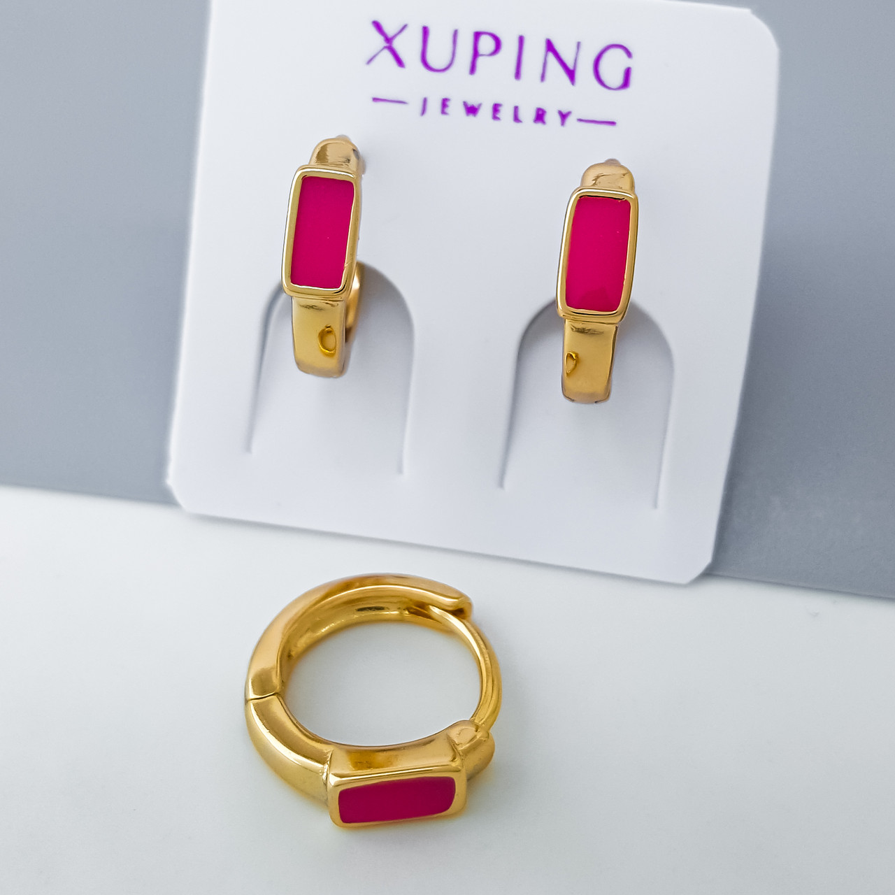 Сережки "Класика" з рожевою емаллю, медзолото Xuping позолота 18К
