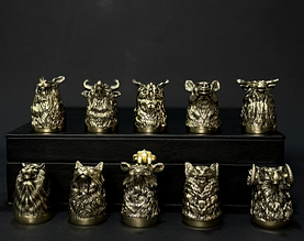 Набір бронзових стопок перевертарів "Звірі" 10 шт. ручна робота українських майстрів