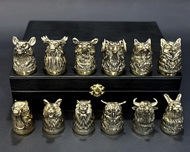 Набір бронзових стопок перевертарів "Вдалого полювання" 12 шт. ручна робота українських майстрів