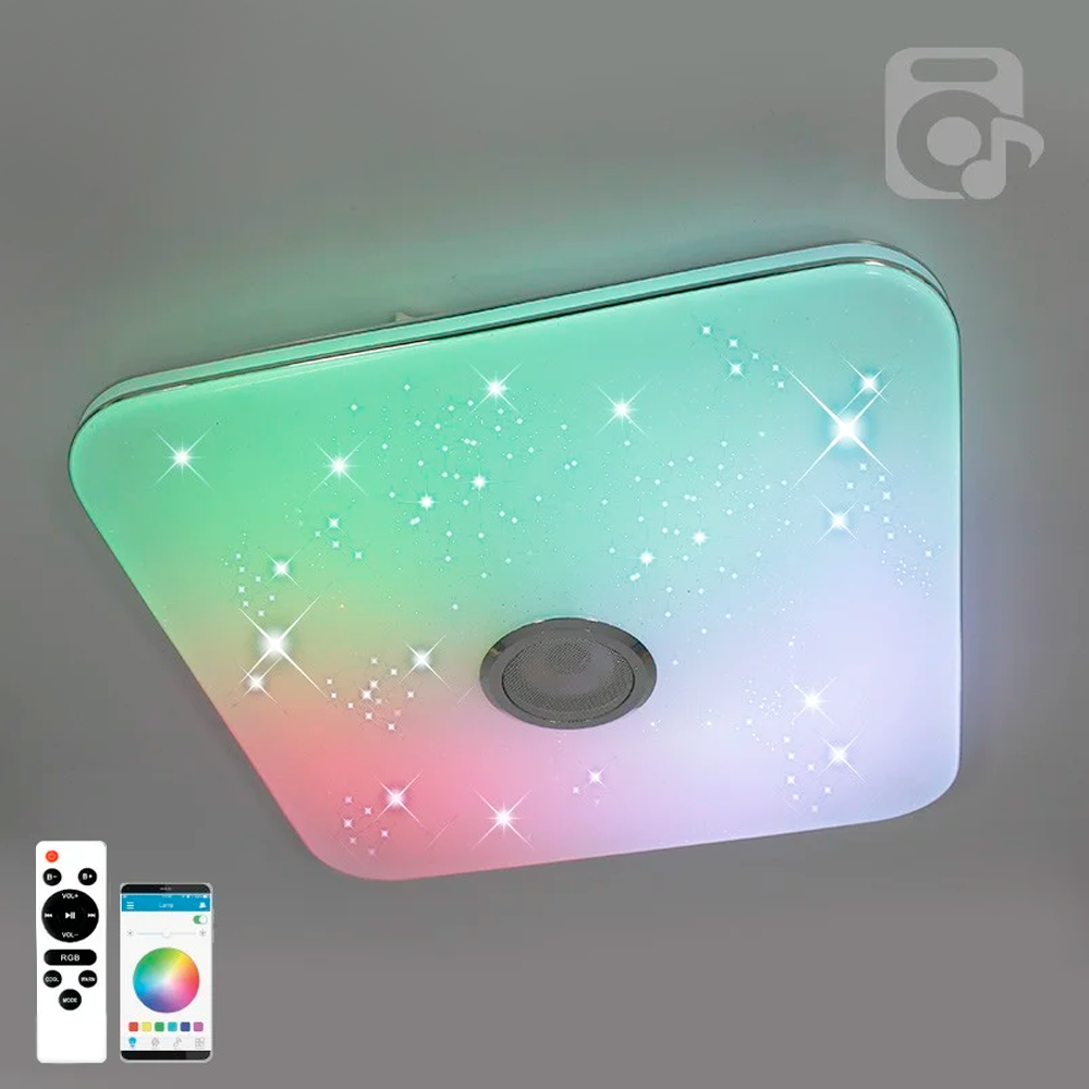 Музична світлодіодна люстра Esllse MUSIC RGB 80W S керована з динаміком і додатком для смартфону APP 470x470x80мм WHITE/CHROME