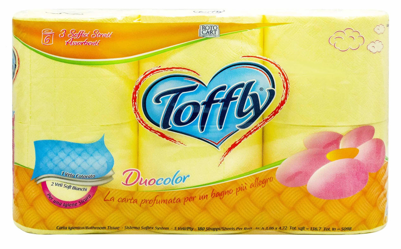 Туалетний папір Toffly Lemon 3-х шаровий 6 х 180 відривів, фото 1