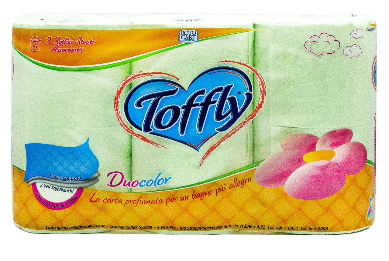 Туалетная бумага Toffly Green 3-х слойная 6 х 180 отрывов