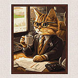 Картина за номерами Тварини. Працюючий котик 30*40 см Ідейка KHO 6682 exp, фото 3