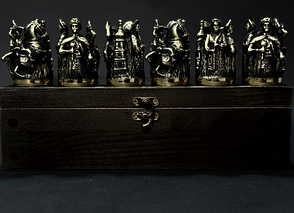 Набір чарок перевертарів із бронзи "Київська Русь" 6 штук у подарунковому футлярі з дерева ручна робота