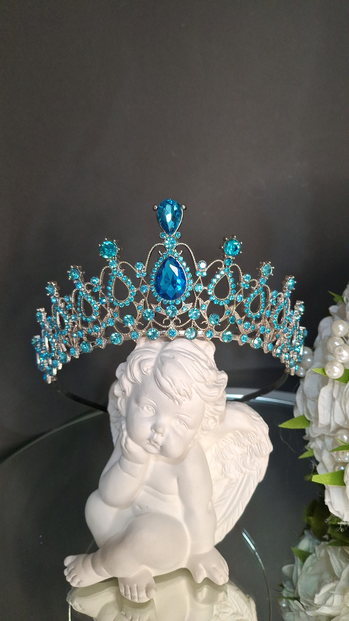 Діадема металева, блакитна, фото 1