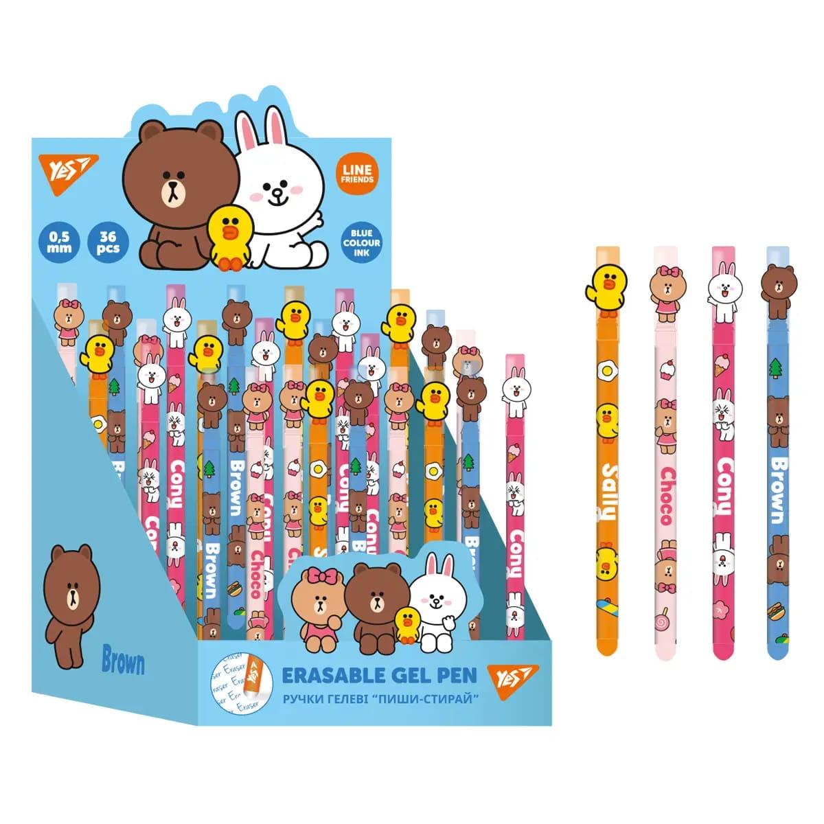 Ручка гелева YES пиши-стирай синя 0.5 мм, Line Friends 420377, фото 1