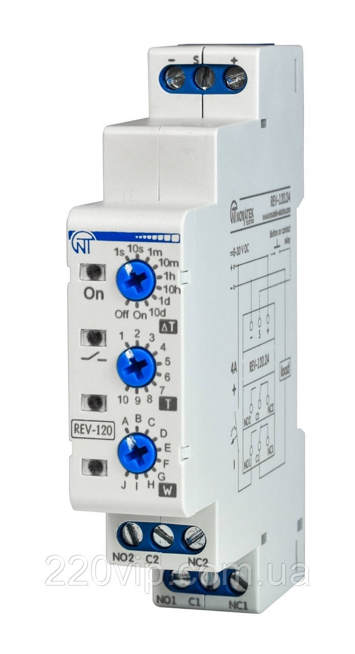 Реле часу РЕВ-120 24в NOVATEK ELECTRO, 10 програм, потенціометри, одномодульне, багатофункціональне, фото 1