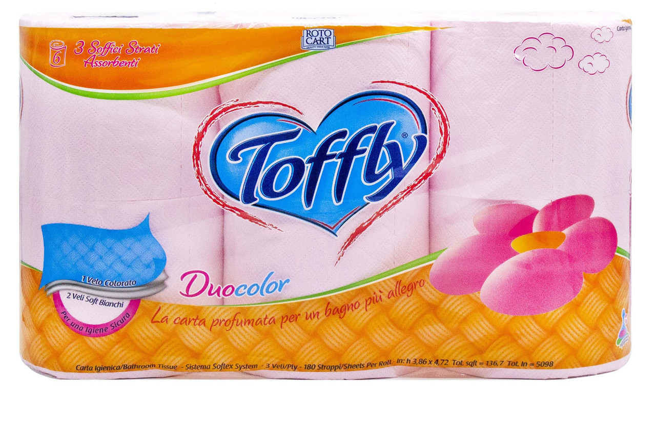 Туалетний папір Toffly Pink 3-х шаровий 6 х 180 відривів