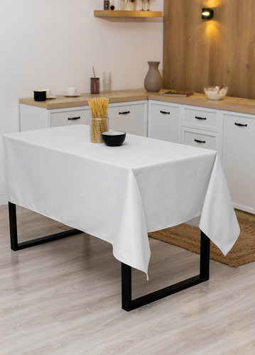 Скатертина лляна 150х180 см (середній стіл) Візерунок білий