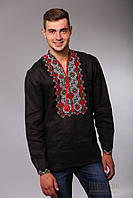 Чоловіча вишита сорочка з льону з динамічним рукавом, чорний льон