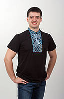 Вишита чоловіча футболка чорна блакитна вишивка