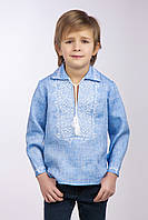 Вишиванка для хлопчика з коміром блакитний льон