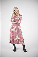 Плаття міди, штапель пудрового кольору з квітковим принтом