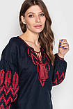 Вишиванка жіноча з льону з довгим рукавом "Геометрна гладь", фото 4