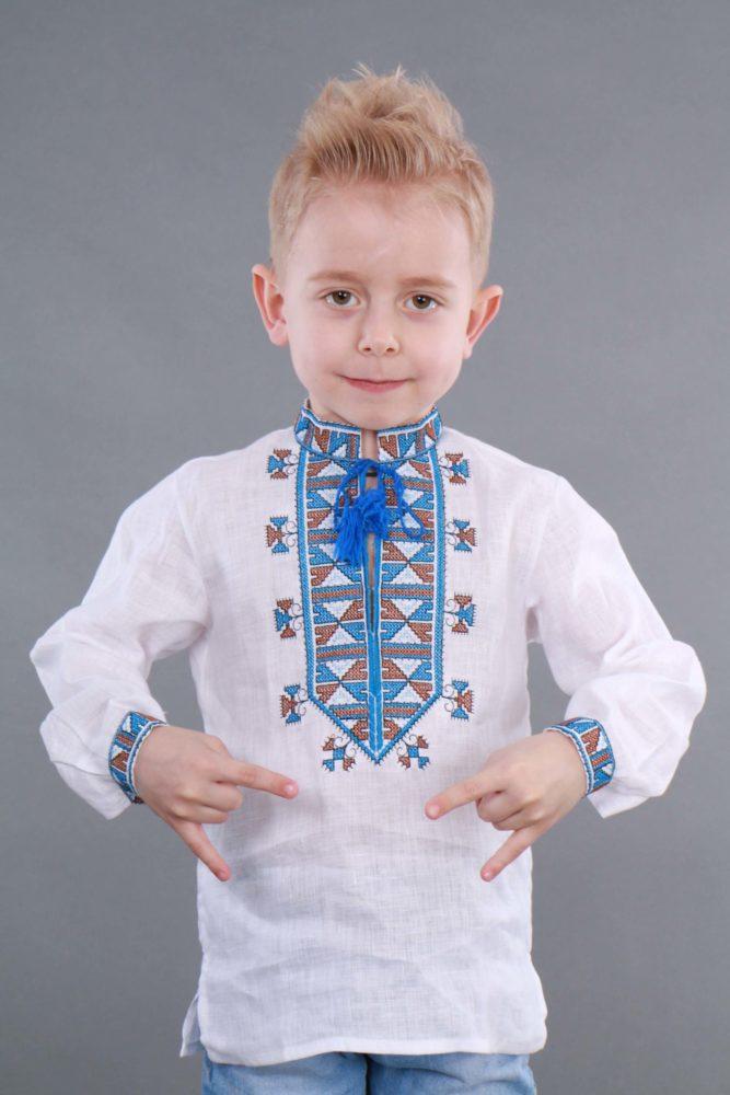 Дитяча вишиванка для хлопчика "Гетьман" синій орнамент
