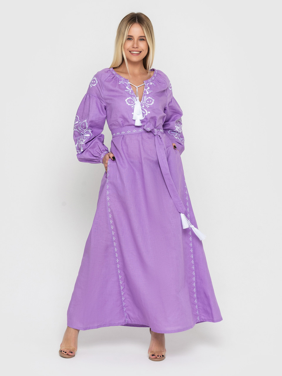 Довге лляне плаття з вишивкою, фото 1