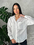 Біла сорочка з льону довгий рукав, фото 6
