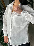 Біла сорочка з льону довгий рукав, фото 8