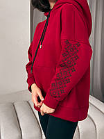 Худи женский бордовый с вышивкой на флисе