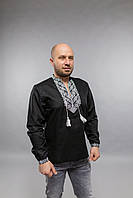 Чоловіча вишита сорочка з довгим рукавом, чорна бавовна