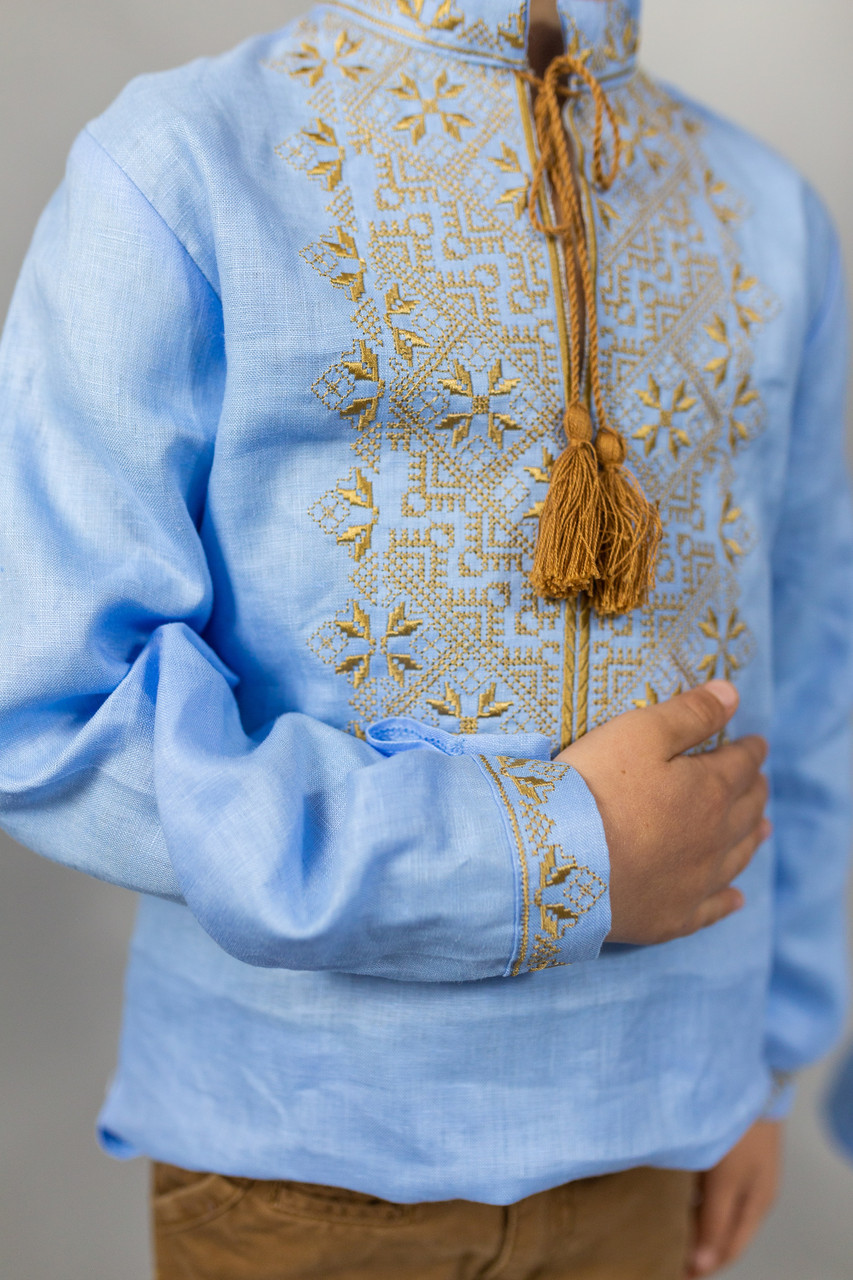 Вишиванка для хлопчика блакитний льон, фото 1