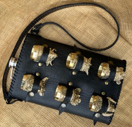 Набір подарункова фляга з 6 бронзовими чарками "Похідний" в натуральній шкірі ручна робота, фото 1