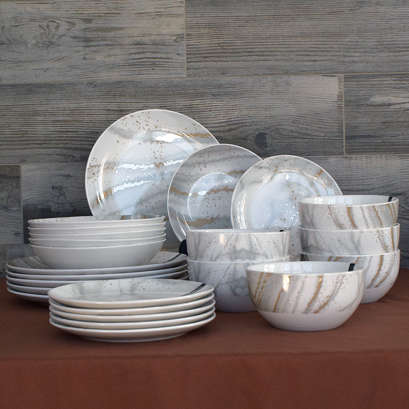 Набір посуду Ardesto Sparkle 24 предмети порцеляни золотий мармур