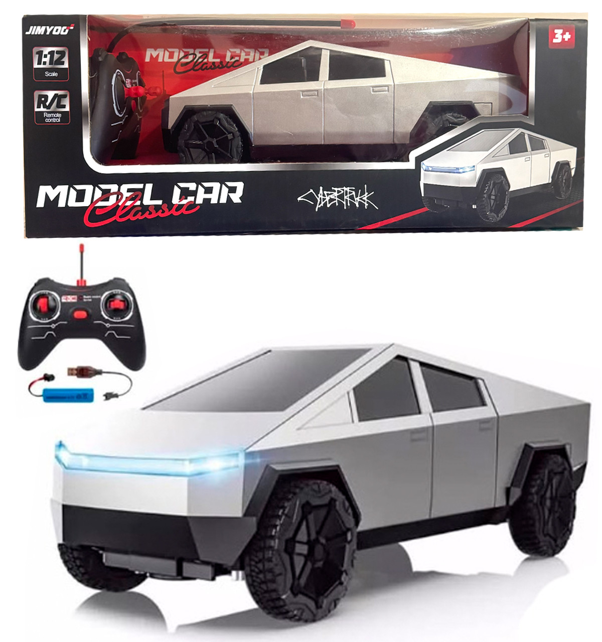 Машинка Джип на радіокеруванні Tesla Cybertruck Тесла Кібертрак 1:12 сіра акум світло 26*11*10 см (JY4006S), фото 1