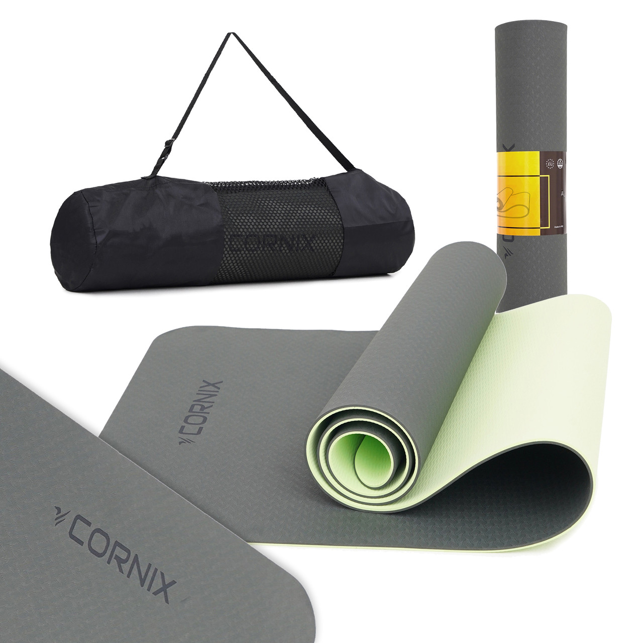 Килимок спортивний Cornix TPE 183 x 61 x 0.6 см для йоги та фітнесу XR-0002 Black/Green