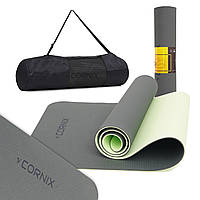 Килимок спортивний Cornix TPE 183 x 61 x 0.6 см для йоги та фітнесу XR-0002 Black/Green