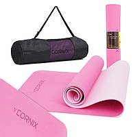 Килимок спортивний Cornix TPE 183 x 61 x 0.6 см для йоги та фітнесу XR-0005 Pink/Rose