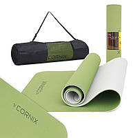 Килимок спортивний Cornix TPE 183 x 61 x 0.6 см для йоги та фітнесу XR-0008 Green/Grey