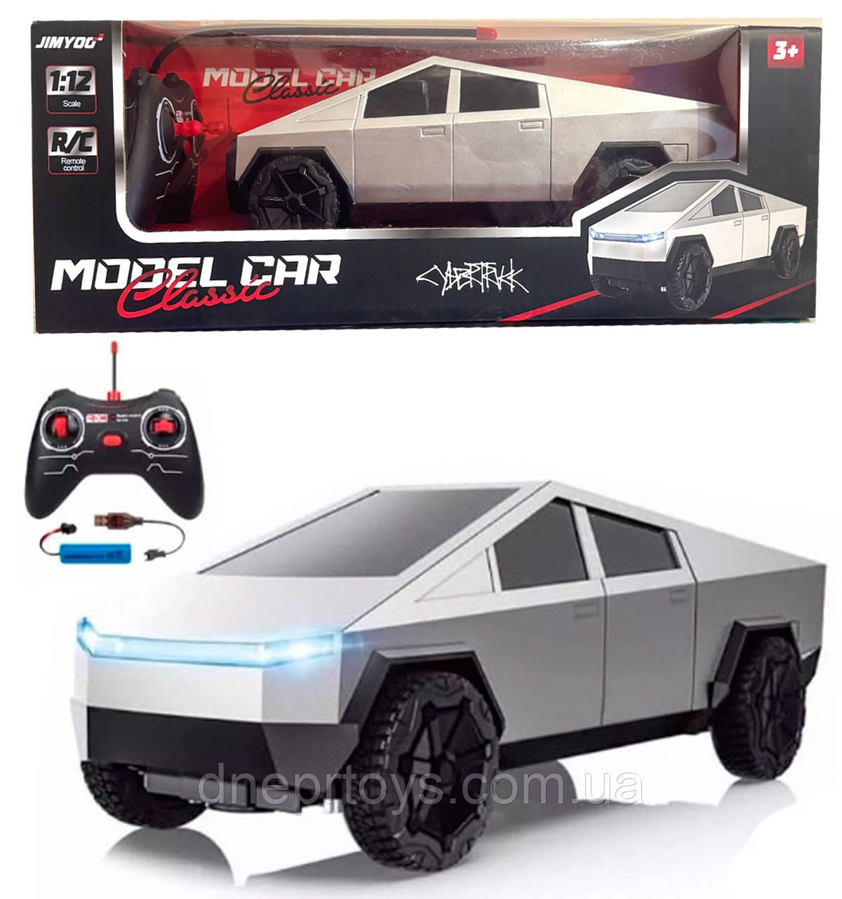 Машинка Джип на радіокеруванні Tesla Cybertruck Тесла Кібертрак 1:12 сіра акум світло 26*11*10 см (JY4006S)
