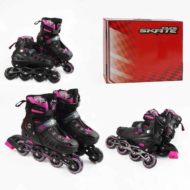 Ролики D-7786 M розмір 34-38 колір РОЖЕВИЙ, колеса PU, d – 9 см, устілка 20-23 см, алюмінієва рама, гальма, підшипник ABEC-7