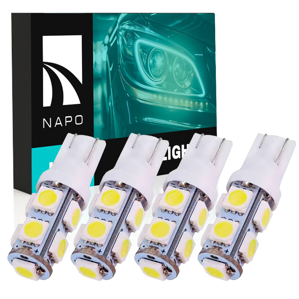 Комплект світлодіодних ламп NAPO LED T10-5050-9smd W5W T10 колір світіння білий 4 шт, фото 1