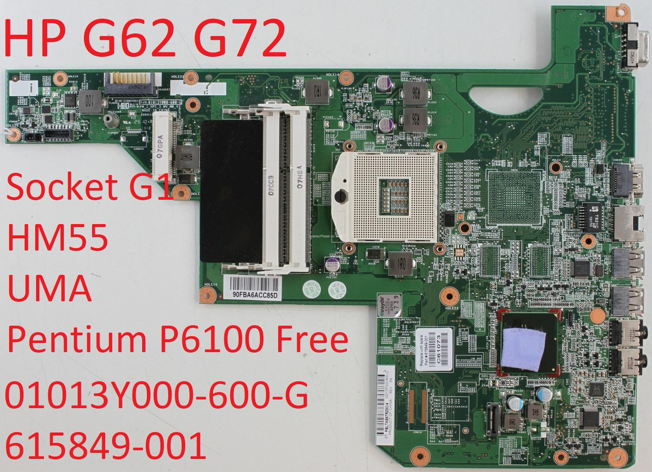 Материнська плата HP G62 G72 CQ62 01013Y000-600-G 615849-001 (Socket G1 HM55, UMA, 2xDDR3) б/в, фото 1