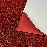 Фоаміран червоний з гліттером клейова основа 1,6 мм, 1 аркуш А4